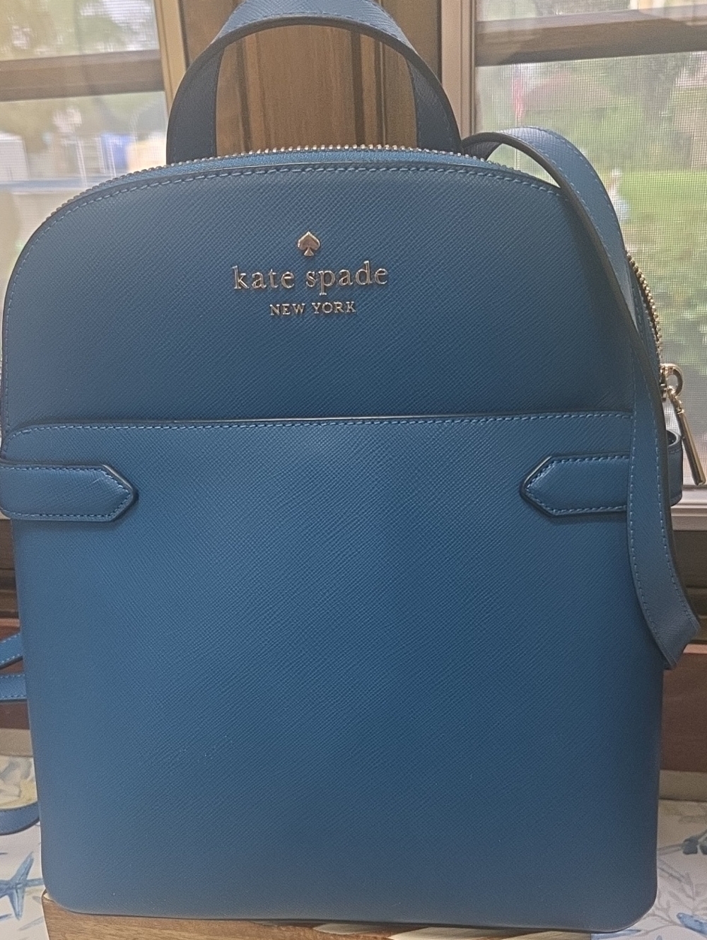 kate spade Teal Blue Saffiano Leather Backpack